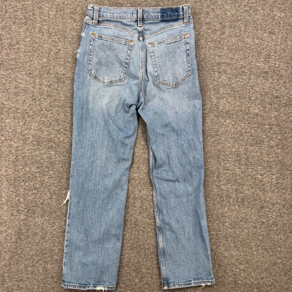 Abercrombie & Fitch Ankle Straight Ultra High Rise Distressed Jeans Light Wash 6 - Picture 6 of 8